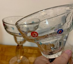 2-Hand Blown Millefiori Bullicante/Bubbles Margarita Glass Set Stemmed Barware