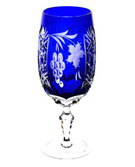 Ajka Marsala Tall Iced Tea Beverage Goblet Cobalt Blue Cut to Clear Crystal