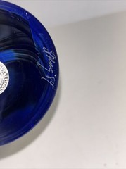 Randy Strong Studio Art Glass Wine Goblet Blue Pulled Feather SIGNED.