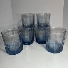 Six Anchor Hocking Reflections Blue ESSEX Dbl Old Fashioned Tumblers 10-panel