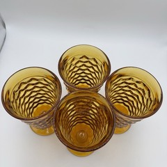 Set Of 4 Vintage Indiana Glass Whitehall Cubist Amber Footed Iced Tea Glasses (B
