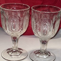 Two EAPG Circa 1870 BUCKLE 6.5″ Tall Flint Glass Water Goblets, MINT