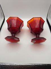 Vtg Ruby Red Alberina Octagon Juice/Wine Glasses Set Of 2