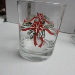 Vintage 4 Anchor Hocking Poinsettia and Ribbon Rocks Glasses Christmas Barware