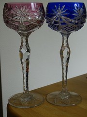 TWO VINTAGE ROEMER WINE GLASS CRYSTAL FRANCE SAINT LOUIS PATTERN FANCY