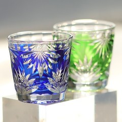35ml 1 Set Of 2 Crystal Shot Drinking Glasses Liquor Sake Cup Blue and Green