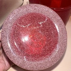 SET OF 4 HAND BLOWN RED SEED BUBBLE TUMBLERS 4″ X 3.5″