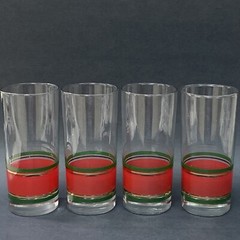 Set of 4 VTG Hand Blown Red Green Gold Christmas MCM Highball Tumblers 6.25″