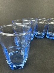 Libbey Chivalry Blue Vintage Juice Glasses – Textured Flat Panel 3.75″ Set of 7