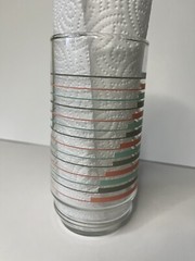 MCM Vintage Tumbler Glasses Set Teal Turquoise Grey Pink Striped Pattern