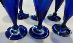 6 Murano Art Glass Cobalt Blue Swirl on base Hand-blown Wine Glasses 7″h