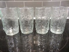 Vintage Anchor Hocking Spring Song Daisy Flower Clear Juice Glass Tumblers Set/4