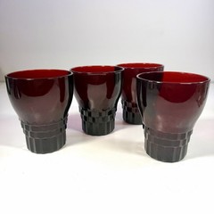 Vintage Anchor Hocking Royal Ruby Red Windsor 10 oz Flat Glass Tumblers Set of 4