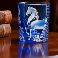 Blue Horse Edo Kiriko Drinking Glass Hand Cut Crystal Whiskey Glasses 9oz