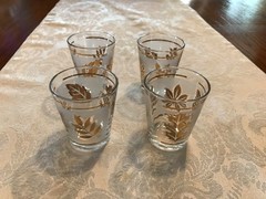 Vintage Libbey Golden Foilage Gold Leaf Frosted Shot Glasses MCM Set of 6 OR 4