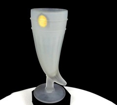Tiara Glass Powder Horn Frosted Vintage 8 1/8″ Beer Glass 1980s Original Sticker