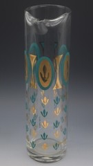 FRED PRESS MID CENTURY 22K GOLD TURQUOISE COCKTAIL CADDY SET ORIG HOLDER 8 PCS