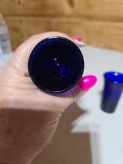 Vintage Hand Blow Cobalt Blue Shot Thick Glass Barware Glass Tall Set of 2