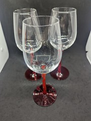 Wine Glasses Red Swirl Ribbon Stem Unique Blown Glass Set of 3 – 9.5″ Tall