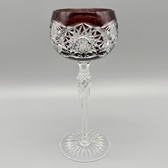 Amethyst Crystal Cut to Clear Starburst 8″ Air Bubble Stem Hock Wine Glass