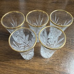 Godinger Crystal Gold Rim Shot Glasses Set of 5 Hand Painted Gold 3.5”