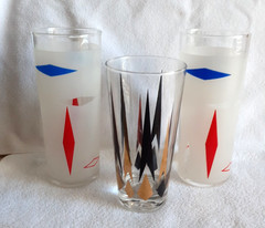 3 Vintage Tumbler Glasses Atomic Bar Art