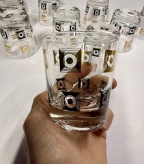 Set Of 10 Black & Gold Geometric Motif Old Fashioned Rocks Cocktail Glasses 6 oz