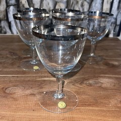 VTG Crystal Wine Glasses 4.25” Silver Rim W. Germany Set Of 6 1950’s Lightweight