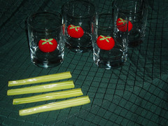 Four Vintage H J Stotter Bloody Mary Glasses with Celery Stirrers