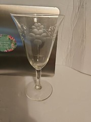 Crystal Wine Or Water Glass With Frosted Flowers And Leaves Etching