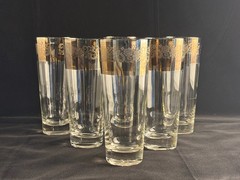 Vtg Dorothy Thorpe Silver Rim Tumblers Glasses w/ Flowers Design 14 oz Set of 6
