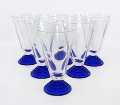 Leerdam Crisal, Portugal, MAYA, Art Deco Blue Base Wine Glass, 5 1/4″ Set of 6