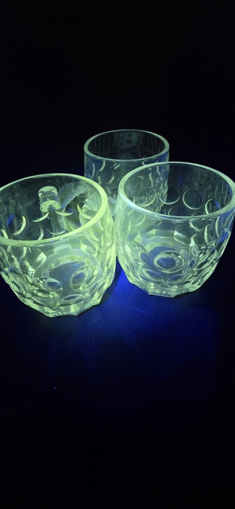 Vintage Manganese Glow Glass Mugs – UV Reactive Dimpled Pub Steins Set of 3