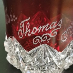 Engraved Ruby Red Flash Cut-to-clear Glass Souvenir Tumbler