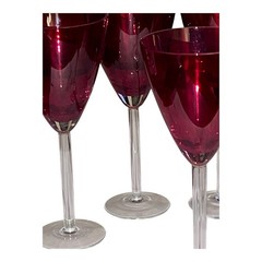 Vibrant Red Ruby 9 1/4 Wine Goblets With Clear Stems And Bases Set of 5