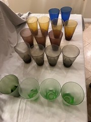 Vintage Pinched glass tumblers 5.5″ tall flared top (17 pieces)