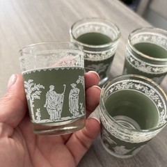Vintage Jeanette Hellenic Wedgewood Jasperware Shot Glasses MCM Greek Bar Cups