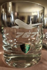 Kusak Art Cut Crystal etched Boeing 767 & 747 airplane drinking glass, Set of 4
