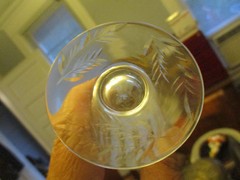 4 Antique Libbey Elegant Glass Etched Floral Leaf Panel Optic Juice Goblets