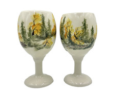 VTG Mugs & Jugs Hand Painted Footed Wine Water Goblets Anchor Point Alaska Cabin