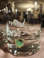 Kusak Art Cut Crystal etched Boeing 767 & 747 airplane drinking glass, Set of 4