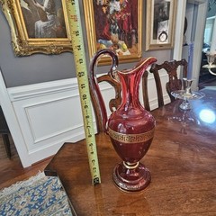Signed Josephinenhutte Ewer Pitcher Footed Ruby Glass Gold Museum Piece