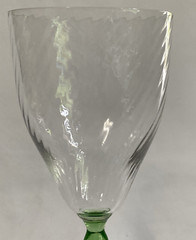 Depression Optic Swirl Green Stemmed 9″ Water Wine Glass Goblet Uranium Vaseline