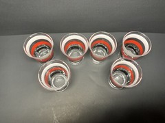 Fiesta Bands 4 Oz. Juice Glasses By Anchor Hocking, Red, White, Black Set Of 6
