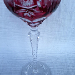 ECHT BLEIKRISTALL Wine Glass 8 1/4″ Cranberry Cut to Clear Crystal Bohemian