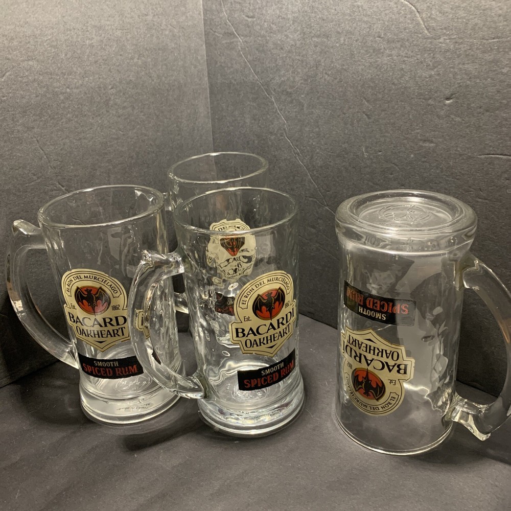Bacardi OAKHEART Heavy Textured Glass Rum Mug/Tankard – Set of 4