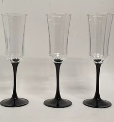 3 ct VTG Luminarc France Octime Black Stem Champagne Flutes Wine Glasses 8 5/8”