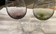 Pier 1 – 8 5/8” Lg Wine Glasses. 1 Purple Crackle and 1 Green Crackle!