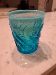 Antique EAPG DUGAN Blue Opalescent S Repeat Flat Tumbler Water Glass1900- 1907