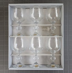Vintage NIB: Six (6) Fine Crystal WINE GLASSES; CASCADE Bohemia Czechoslovakia